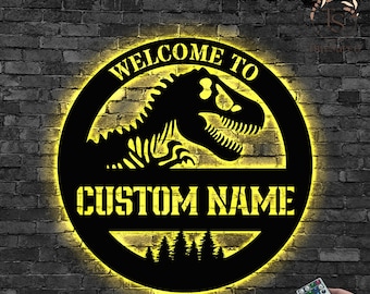 Custom Dinosaur Kids Name Metal Sign Art Led Lights,Boys Led Sign,Jurassic Park Neon Room Decor,Birthday Gift,Personalized Name Boy Led Sign