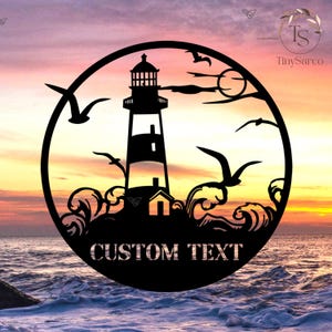 Lighthouse Metal Personalized, Custom Lighthouse Name Sign, Beach House Decor,Harbor Sign, Lighthouse Metal Wall Art,Lighthouse Coastal Gift