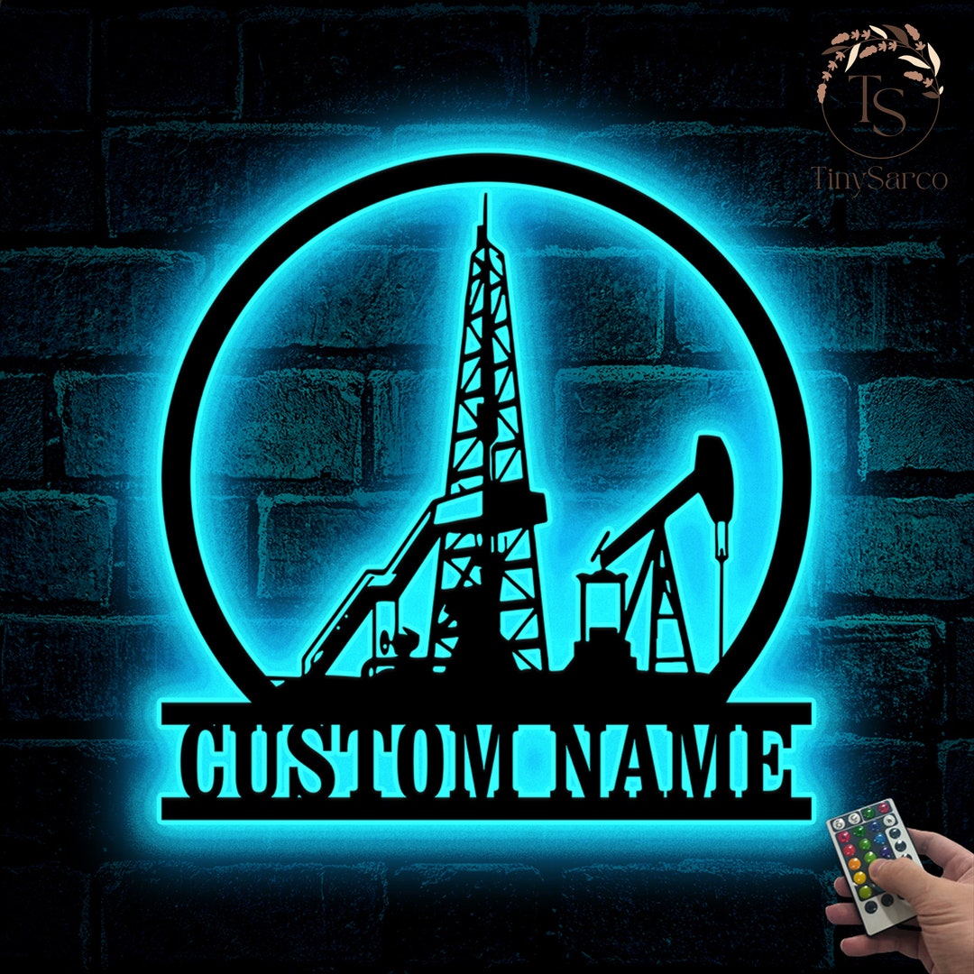 Personalized Oil Field Metal Sign Wall Art With Led Light, Custom Oil ...