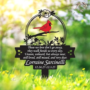 Personalized Memorial Stake Metal Sign, Cardinal Garden Stakes, Cardinals Appear, Metal Cemetery Decorations, Stake for Outdoors Yard Garden