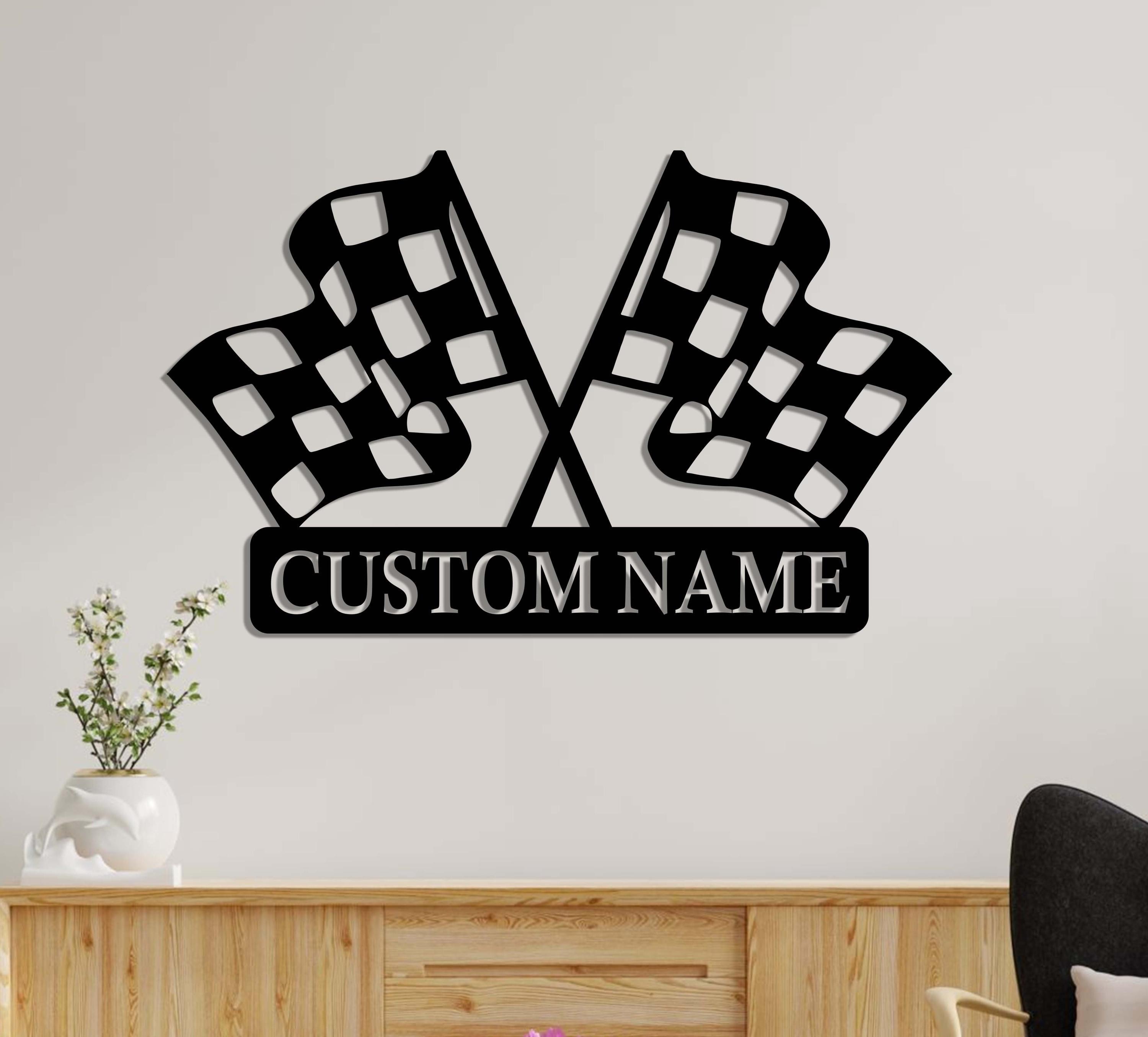 Custom Checkered Flag Racing Sign Led Light, Checkered Flag Monogram ...