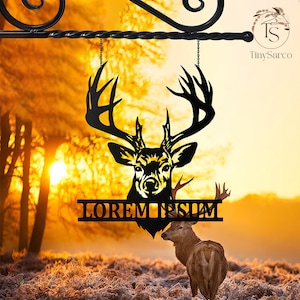 Custom Deer Head Sign, Deer Antler Decor, Deer Hunter Gift, Deer Monogram Camp Sign, Christmas Gift For Him,Deer Name Metal Sign,Fathers Day