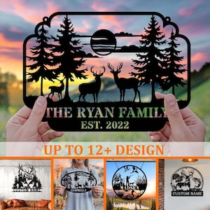 Personalized Deer Hunter Lodge Sign, Custom Hunter, Dog , Deer , Duck & Forest Designs , Family Name Deer Scene Metal Art , Farmhouse Decor