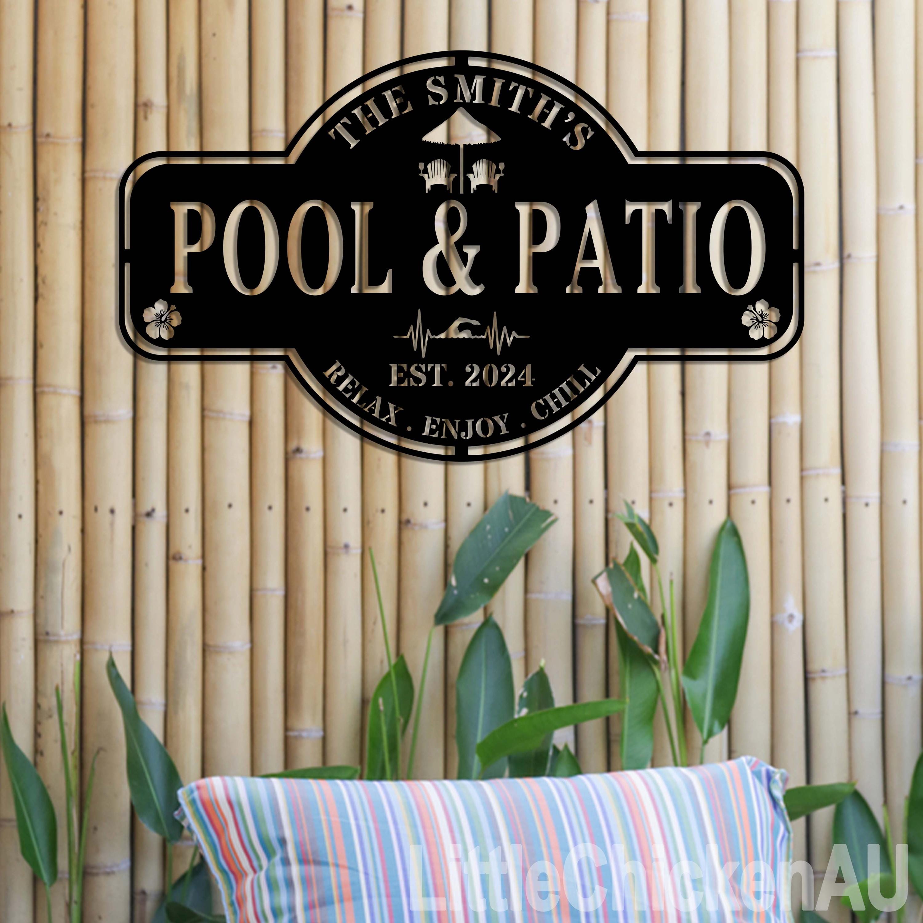 Pool & Patio Metal Sign With Led Light Custom, Swimming Pool Decor ...