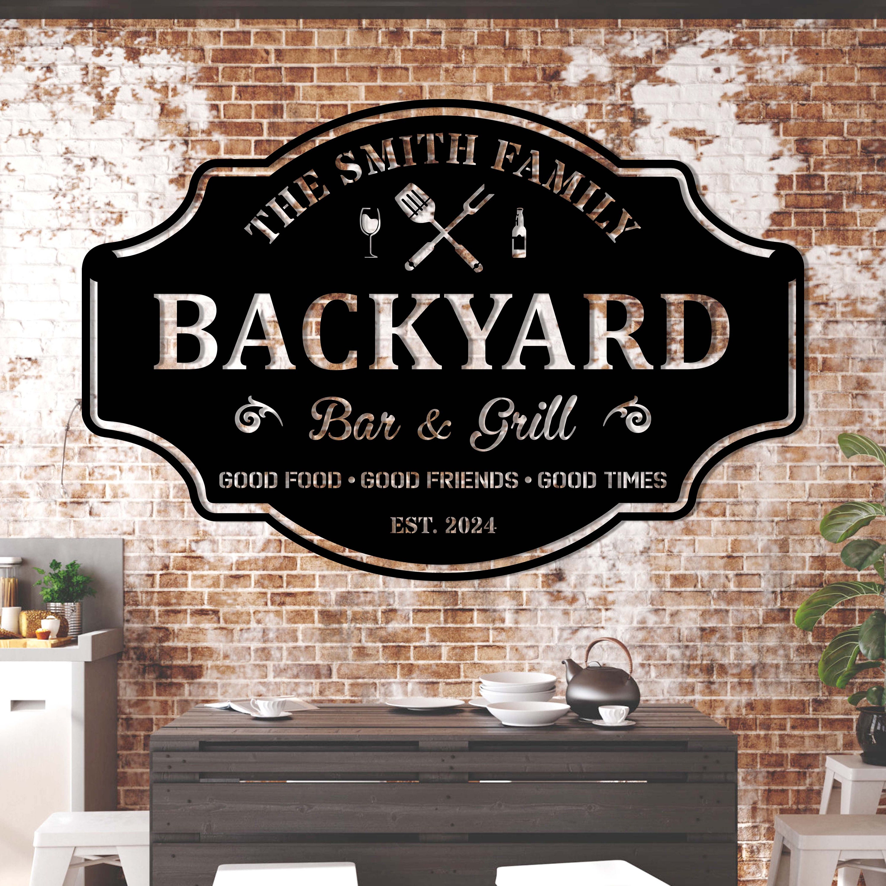 Personalized Backyard Sign LED Light, Custom Bar & Grill Sign Metal ...
