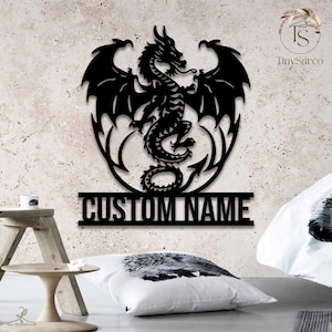 Personalized Dragon Monogram Sign, Custom Dragon Metal Art, Dragon Name House Sign, Nursery Decor, Last Name Sign,Room Decor,Dragon wall art