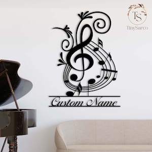 Music Notes Metal Wall Art Personalized, Musician Name Sign, Customized Gift for Musician, Music Teacher Gift, Music Lover Gift, Music Room