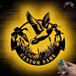 Custom Duck Hunting Metal Wall Art LED Light Personalized Hunter Name Sign Home Decor Duck Cabin Decoration Housewarming Xmas birthday Gift