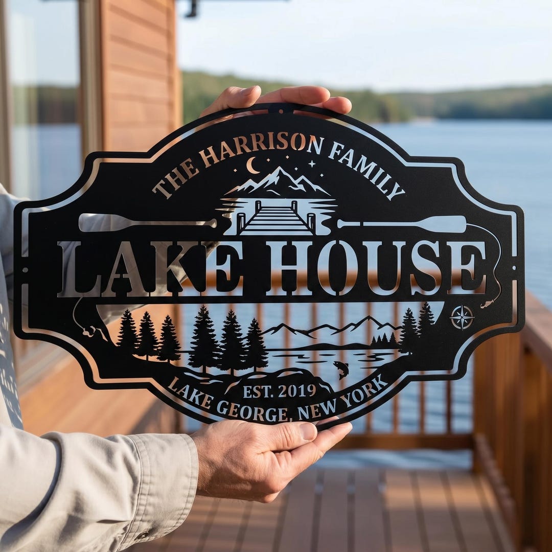 Custom Lake House Metal Sign, Personalized Family Name Cabin Decor ...