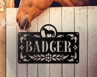 Personalized Horse Stall Name Plate, Horse Metal Sign, Horse Stall Sign, Horse Name Sign, Horse Farm Sign, Outdoor Decor, Horse Ranch Decor