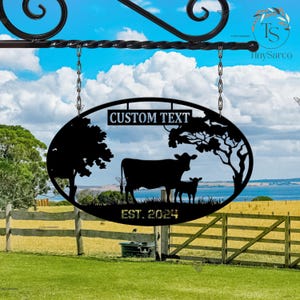 Personalized Cow Oval Farm Sign | Custom Metal Ranch Name Sign |Cow and Calf Outdoor Sign | Dairy Farm Sign | Cow Decor Wall| Farm Gift Barn