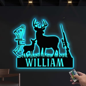 Personalized Deer Hunter LED Sign,Custom Hunting Sign with Name,Deer Hunter Decor,Hunting Room Decor,Hunter Gift,Cabin Sign,Fathers Day Gift