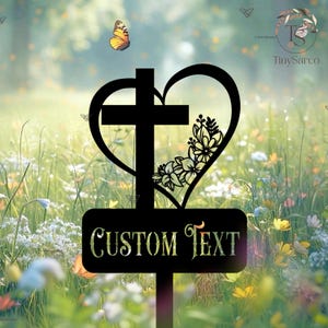 Custom Metal Cross Memorial Stake, Grave Marker, Personalized Cross Stake, Personalized Cross Cemetery Stake, Loss Of Loved One Garden Stake