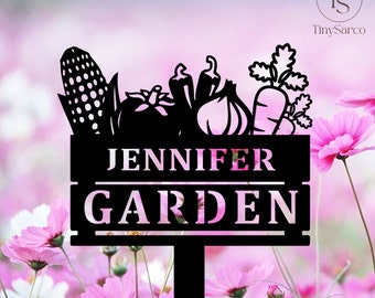 Letrero de metal personalizado para jardín con estacas, estaca de jardín con verduras personalizada, letrero de jardín personalizado, regalo para abuela, regalo para mamá, decoración de jardín