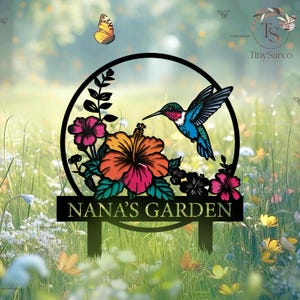 Hummingbird and Flower Garden Decor, Colorful Floral Garden Sign, Custom Garden Decoration,Mother's Day Gift, Outdoor Decor,Hummingbird Sign
