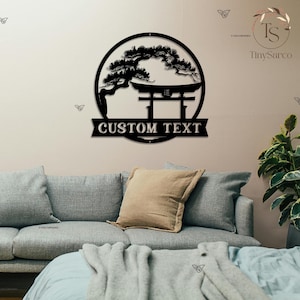 Bonsai Tree Metal Sign Custom, Bonsai Tree Metal Sign, Garden Metal Torii gate Wall Decor, Tree of Life Wall Art, Gift For Japanese Lover