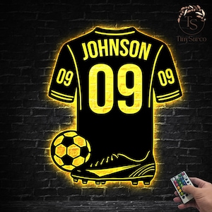 Personalized Soccer Player Metal Wall Art Led Light, Custom Football Player Metal Sign Decor, Soccer Football Club Metal Sign Decor Gift