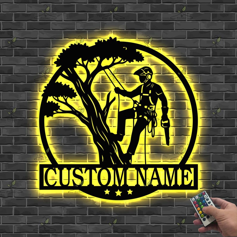 Custom Arborist LED Metal Sign, Personalized Tree Climber Light, Tree ...