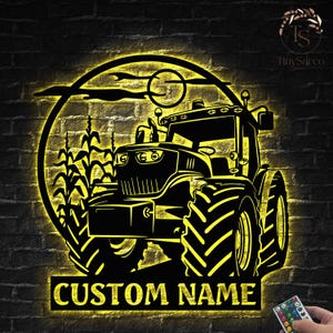 Tractor Driver Metal Wall Art LED Light Personalized Custom Farm Tractor Name Sign Home Decor Farm Truck Decoration Birthday Christmas Gifts