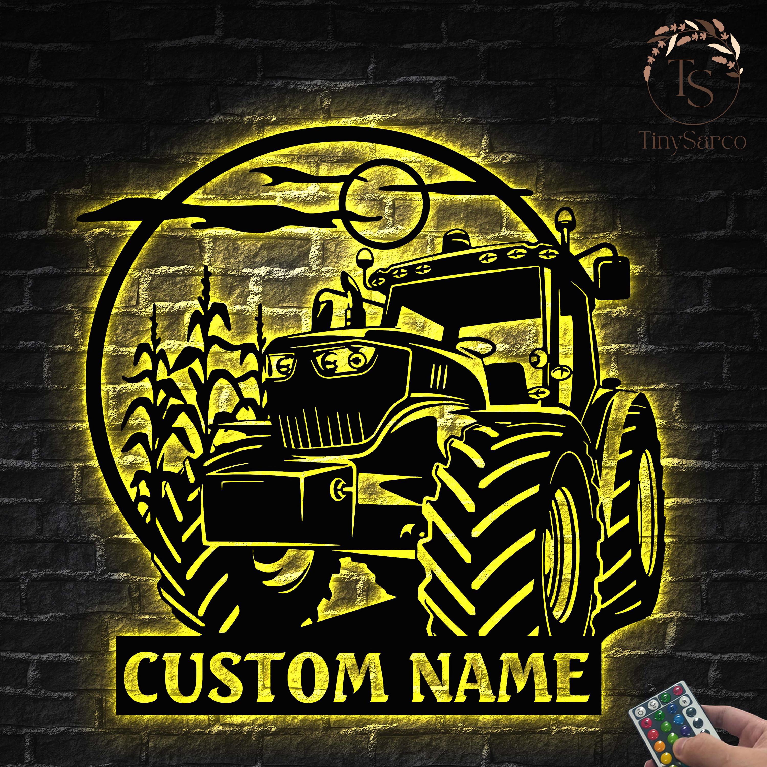 Tractor Driver Metal Wall Art LED Light Personalized Custom Farm Tractor Name Sign Home Decor Farm Truck Decoration Birthday Christmas Gifts