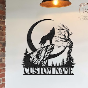Custom Wolf Howling Metal Ranch Sign Wall | Custom Wolf Name Sign | Great Outdoor | Weatherproof Sign | Farm Sign | Custom Metal Cabin Sign