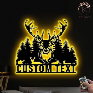 Deer Hunting Metal Sign Led Light Custom,Deer Wall Art,Family,Personalized Hunting Wall Decor,Gift for Hunter,Hunter Name Sign,Deer Wall Art