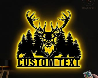 Deer Hunting Metal Sign Led Light Custom,Deer Wall Art,Family,Personalized Hunting Wall Decor,Gift for Hunter,Hunter Name Sign,Deer Wall Art
