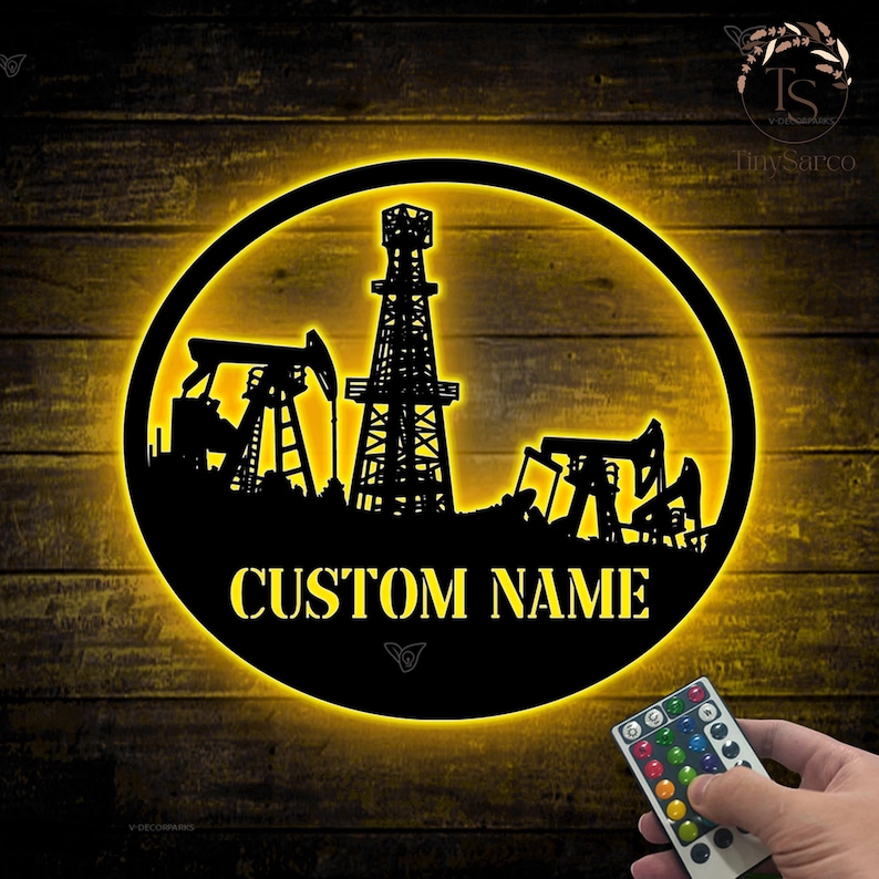 Personalized Oil Field Hanger Metal Wall Art LED Lights, Custom Oil Rig ...