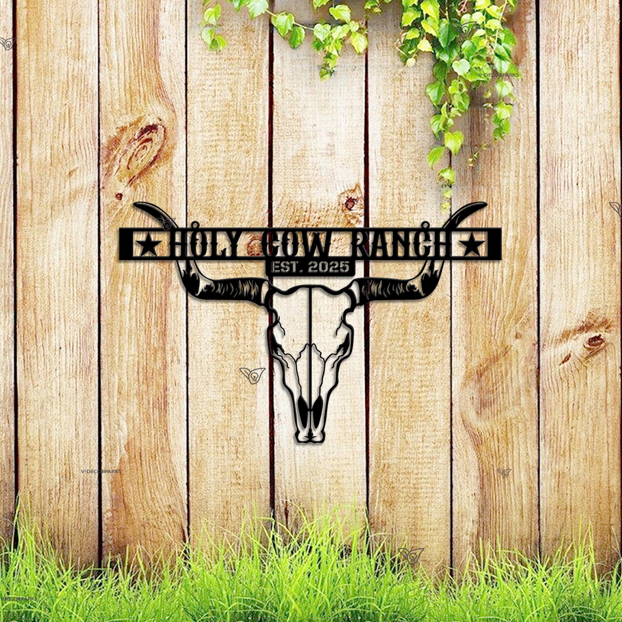 Custom Large Entrance Gate Farm Sign With Longhorn Metal Sign