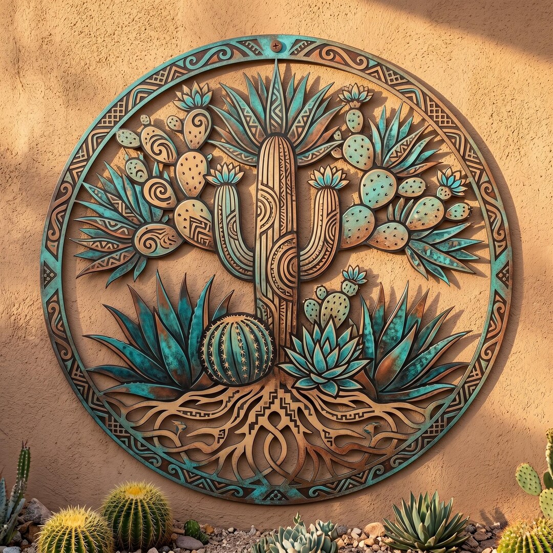 Desert Cactus Wall Art, Botanical Metal Sculpture, Southwestern Tree of ...