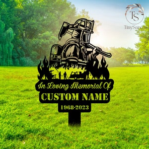 Fire Fighter Fireman Memorial Metal Stake Custom, Firefighter Memorial Plaque with Stake, Fireman Cemetery Stake, Firefighter Grave Maker