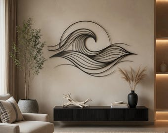 Minimalist Wave Wall Art, Abstract Metal Decor, Elegant Ocean Sculpture, Living Room Wall Hanging, Modern Coastal Home Decor