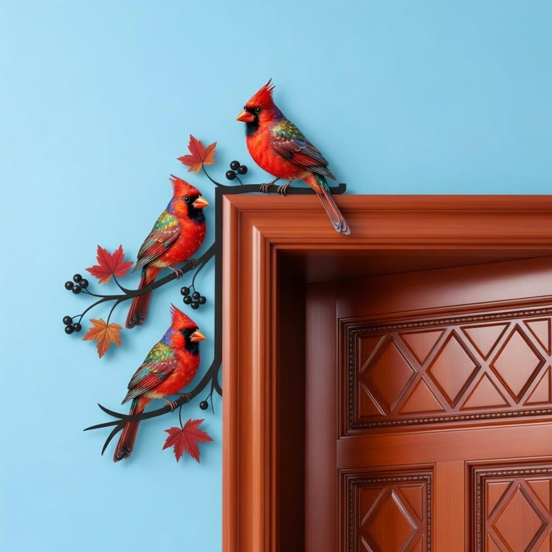 Cardinal Door Frame Decor, Red Bird Corner Wall Art, Nature Wall Decor ...
