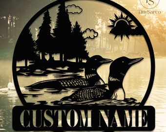 Personalized Lake Loon Metal Sign,Loon Duck Sign,Lake Dock Pond Sign Decor,Lake House Decor,Custom Lake House Name Sign,Outdoor Cottage Sign