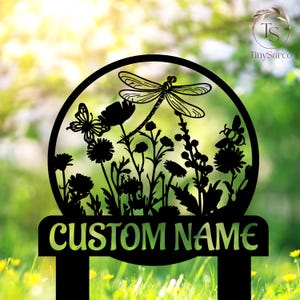 Custom Dragonfly Garden Sign, Metal Dragonfly Garden Stake, Personalized Gardening Sign, Sign for Flower Beds, Outdoor Yard Garden Decor art