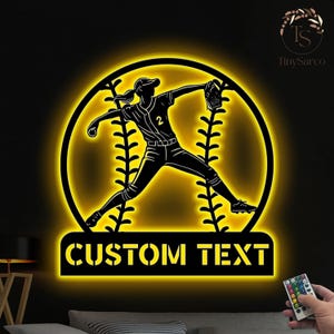 Custom Softball Pitcher Metal Wall Art With Led Lights, Pitcher Girl Sign, Birthday Gift Dorm Decoration Gift For Daughter Sport Lover Home