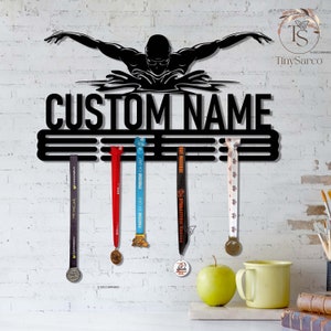 Custom Swimming Medal Hanger, Swimmer Medal Holder Display Rack For Award And Ribbon Tiered Award Rack Sport, Butterfly Stroke Swimmer Gift