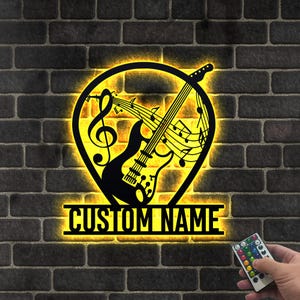 Custom Guitar Pick Metal Wall Art LED Light Personalized Guitar Player Name Sign Home Decor Music Room Decoration Guitarist Birthday Xmas