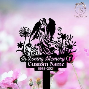 Angel Memorial Plaque with Stake, Custom Angel Memorial Stake, Angel Grave Marker, Angel Metal Grave Stake, In Loving Memory, Cemetery Stake