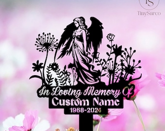 Angel Memorial Plaque with Stake, Custom Angel Memorial Stake, Angel Grave Marker, Angel Metal Grave Stake, In Loving Memory, Cemetery Stake