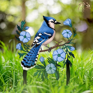 Blue Jay Bird Garden Metal Sign, Metal Garden Decoration, Metal Bird Stake, Blue Jay Bird Stake, Gift For Gardener, Outdoor Decor Home Gift