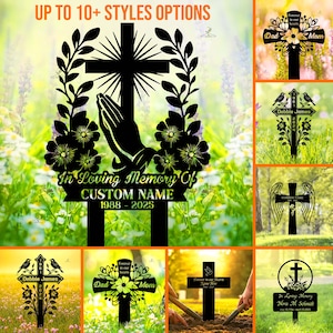 Custom Cross Memorial Metal Stake, Personalized Memorial Cross with Dates,Outdoor Remembrance Tribute,Loss of Loved One Tribute,Grave Marker