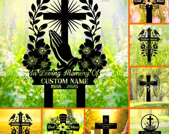 Kundenspezifisches Kreuz-Gedenk-Metallpfahl, personalisierte Gedenkkreuz mit Daten, Erinnerungs-Tribut im Freien, Verlust des geliebten One Tribut, Grabstein