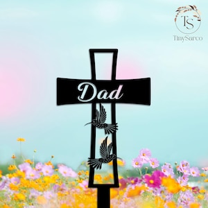 Personalized Memorial Cross Metal Stake, Hummingbird Cross Stake Name Sign, Cross with Angel Wings for Ourdoor, Cemetery Stake,Grave Markers