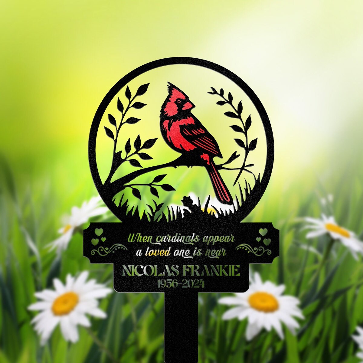 Metall-Gedenkpfahl 'Kardinal & Mutter' Für Garten & Friedhof – Grabdekoration Zum Erinnern