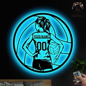 Custom Female Volleyball Metal Sign LED Lights, Personalized Female Volleyball Metal Wall Art, Girl Nursery Decor Birthday, Gift for Her