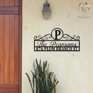 Placa de endereço personalizada com sobrenome | Placa de metal personalizada com número de casa | Decoração para área externa | Presente de inauguração | Decoração para entrada de casa