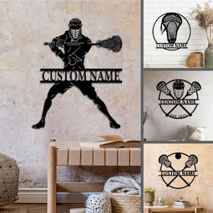 Personalized Lacrosse Player Metal Sign, Custom Lacrosse Athlete Decor,Lacrosse Stick & Helmet Metal Sign,Lacrosse Wall Decor,Lacrosse Gifts