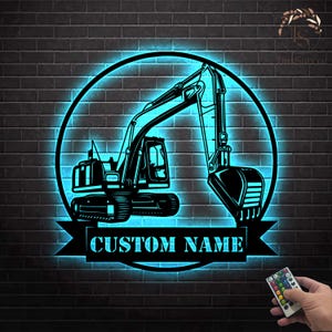 Personalized Excavator Driver Metal Wall Art LED Lights Custom Excavator Name Sign Home Decor Construction Decoration Birthday Xmas Dad Gift