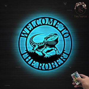 Personalized Bearded Dragon Metal Sign Led Lights, Bearded Dragon Name Sign, Bearded Dragon Gift, Gecko Lizard Decor, Beard Dragon Wall Art